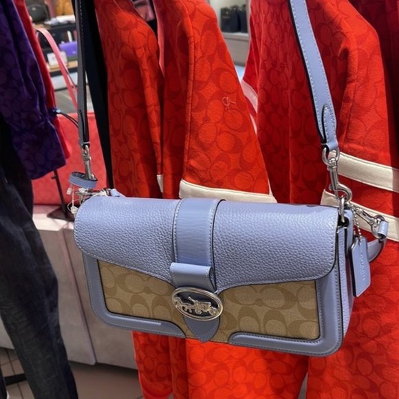 Coach Georgie Shoulder Bag In Signature Canvas Light Khaki / Marble Blue - Picture 10 of 16